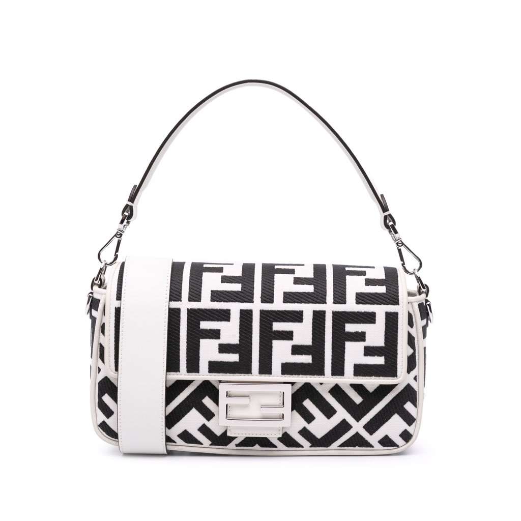 Fendi Zucca Embroidered Canvas Baguette Satchel White Canvas Very good - Front View