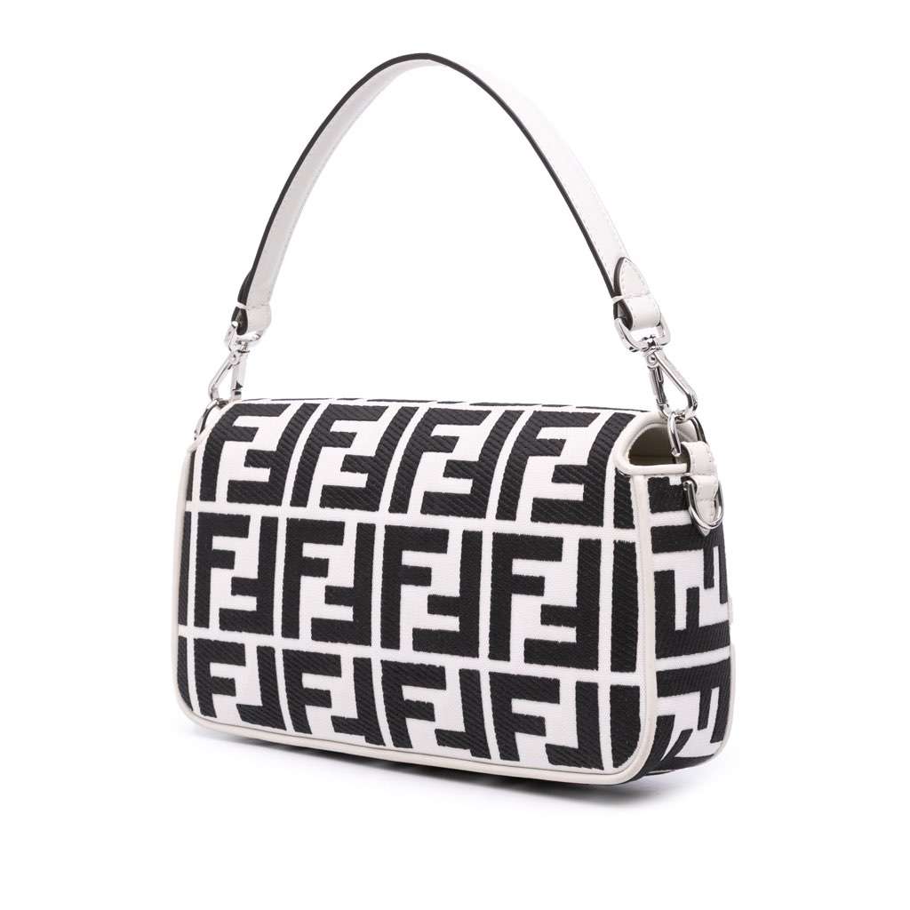 Fendi Zucca Embroidered Canvas Baguette Satchel White Canvas Very good - Back View
