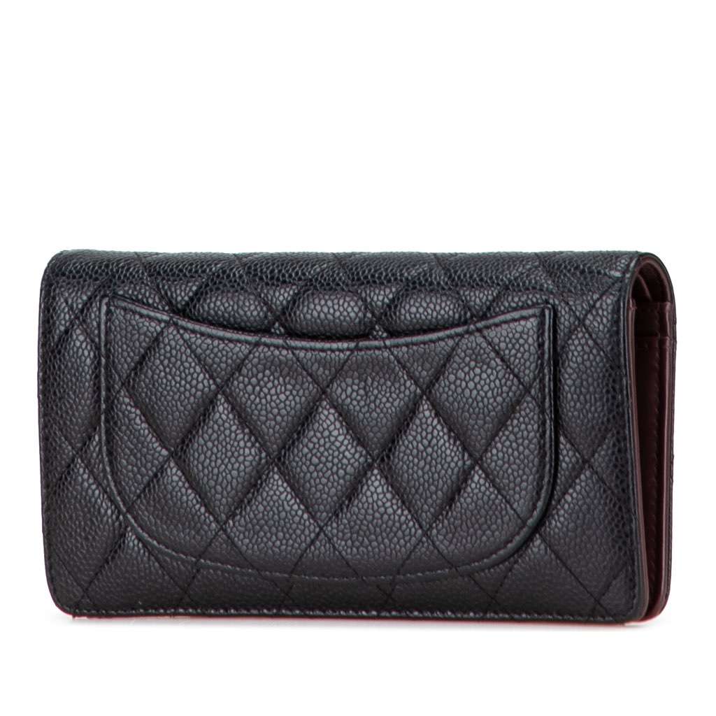 Chanel CC Quilted Caviar Long Wallet Black Leather Good condition - Back View