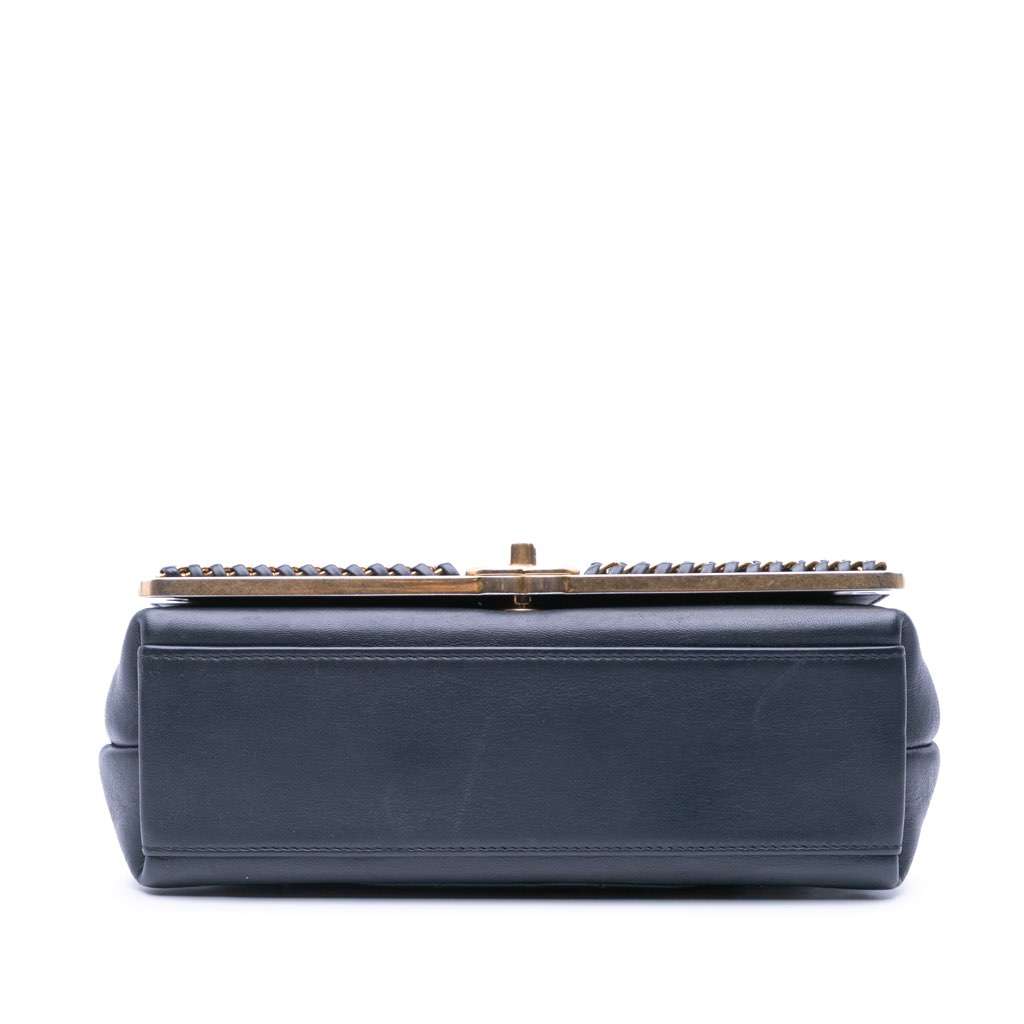 Chanel Chevron Sheepskin Stitched Chain Top Handle Flap Black Leather Good - Inside View