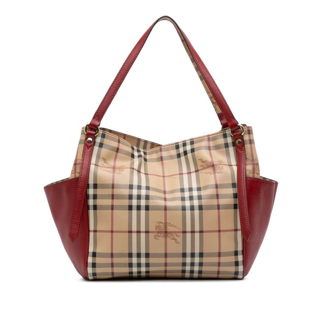 Burberry Small Haymarket Check Coated Canvas Canterbury Tote Brown Canvas Good - Front View