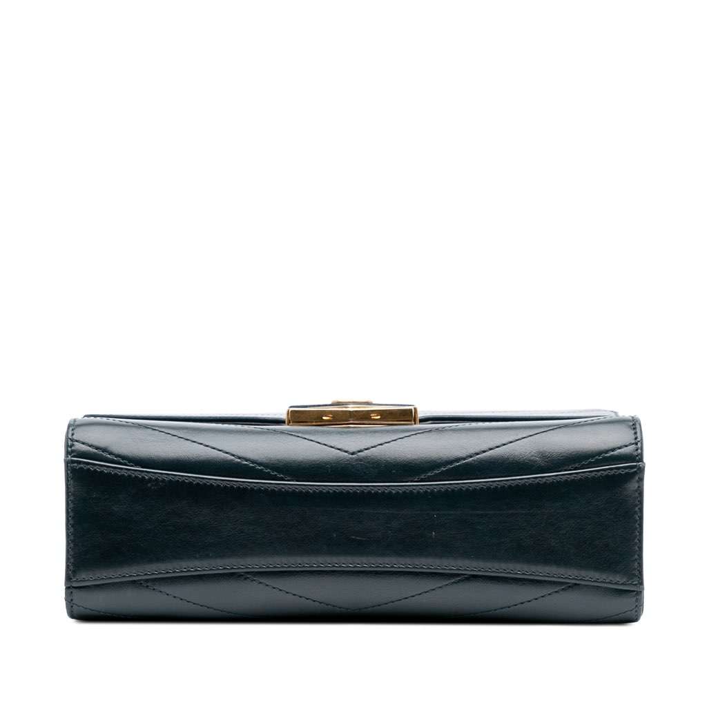 Chanel CC Chevron Calfskin Medal Flap Green Leather Good - Inside View