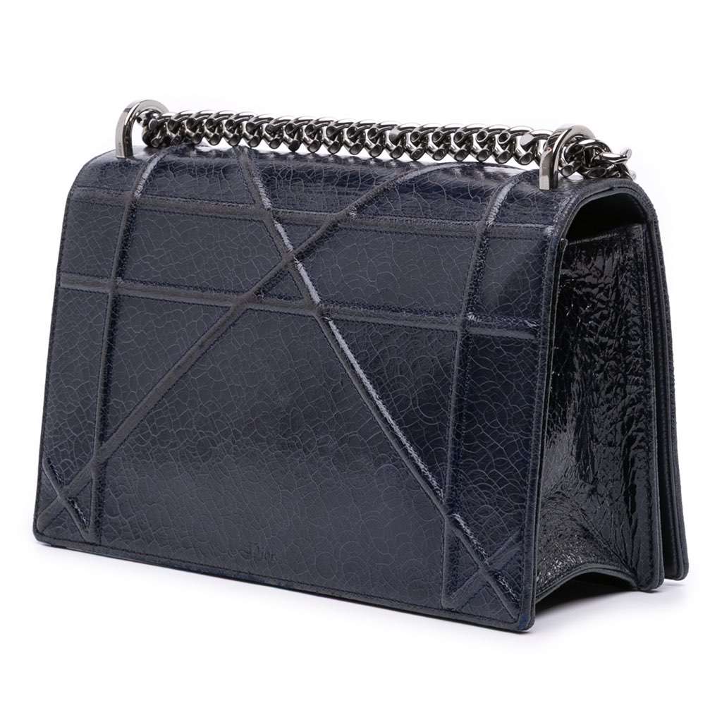 Dior Medium Crackled Deerskin Diorama Flap Blue Leather Good condition - Back View