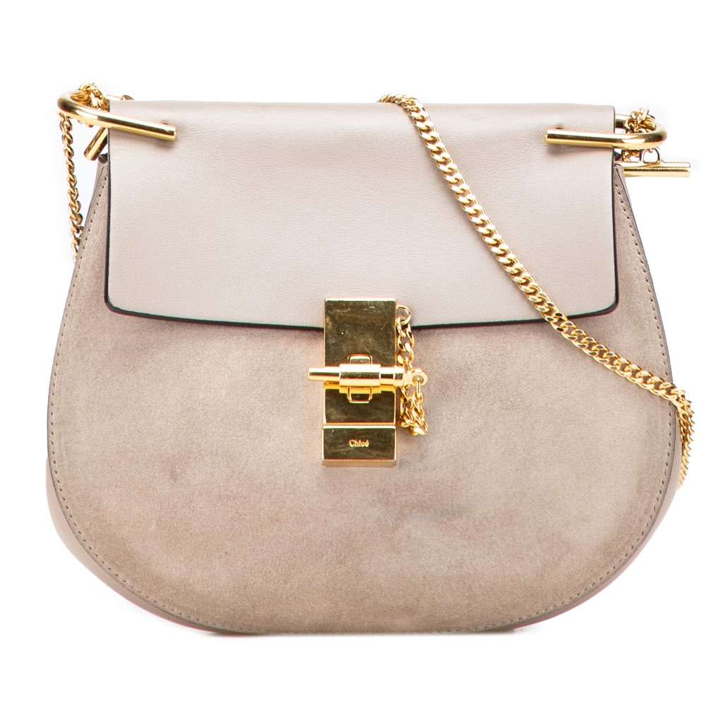 Chloé Small Suede and Calfskin Drew Crossbody Brown Leather Good condition - Front View
