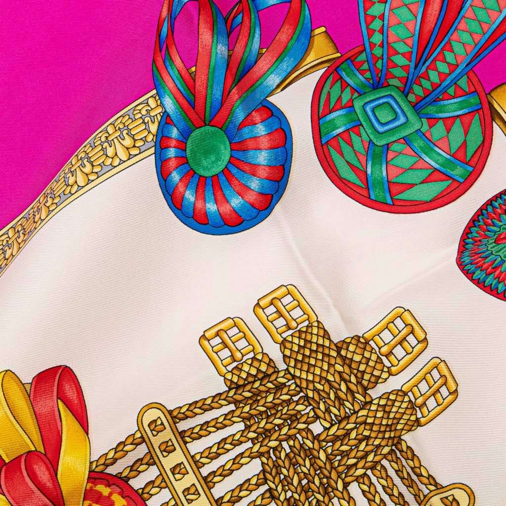 Hermès Les Rubans du Cheval Silk Scarf Pink Silk Good condition - Box View