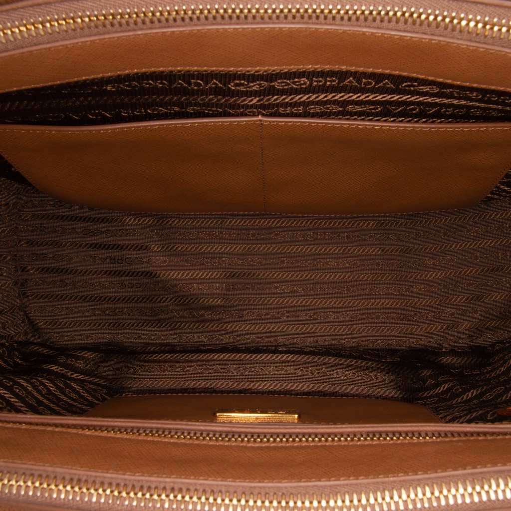 Prada Medium Bicolor Saffiano Lux Galleria Double Zip Satchel Brown Leather Fair - Model View