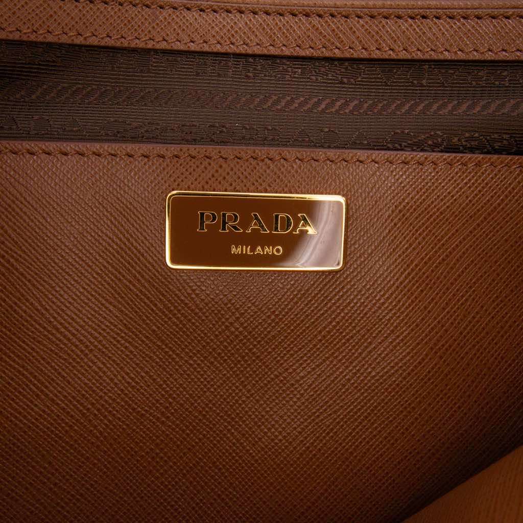 Prada Medium Bicolor Saffiano Lux Galleria Double Zip Satchel Brown Leather Fair - Box View