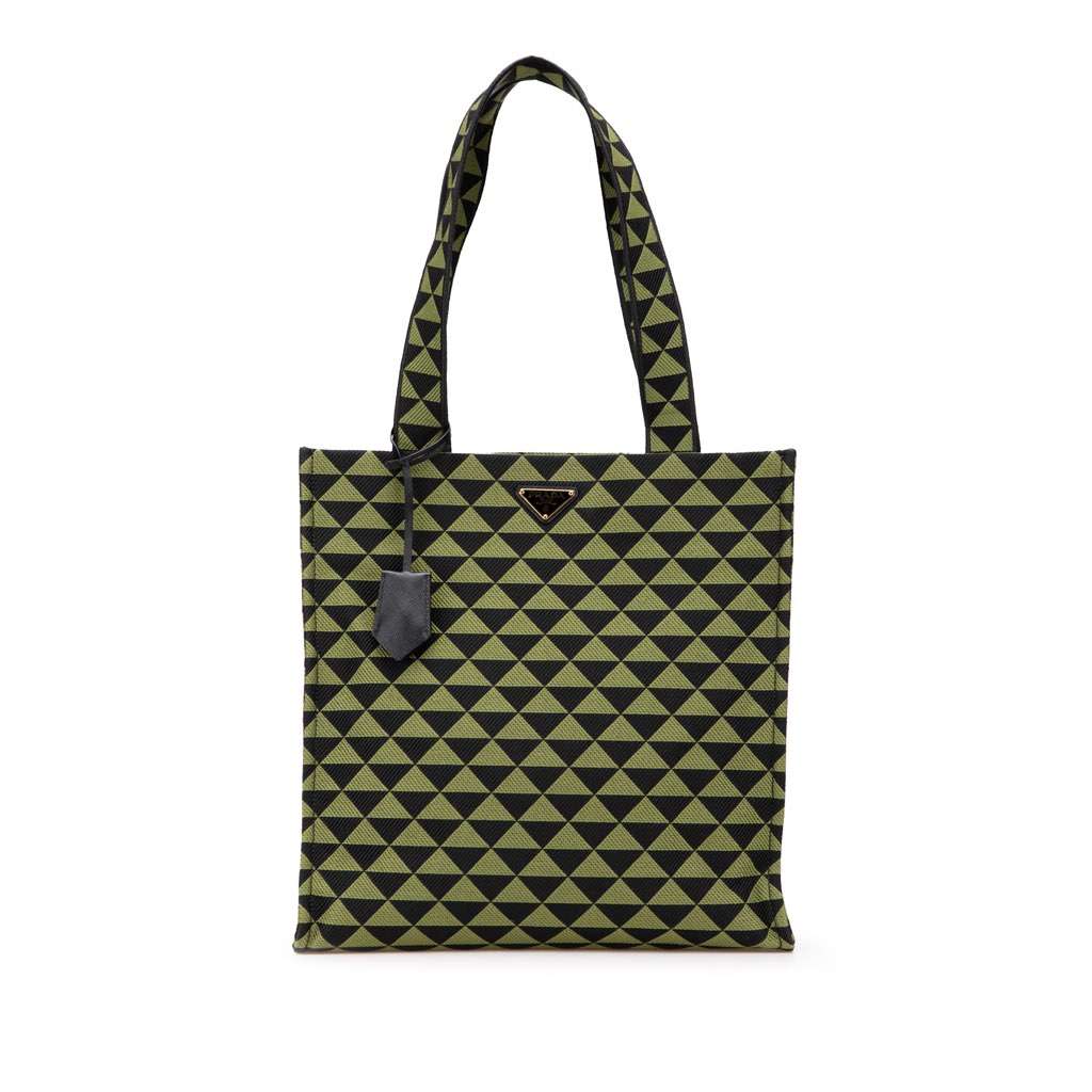 Prada Jacquard Triangolo Symbole Shopping Tote Green Canvas Very good condition - Front View