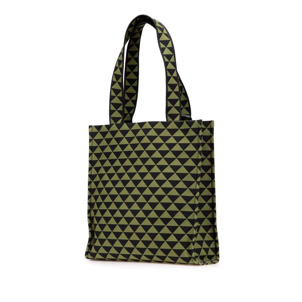 Prada Jacquard Triangolo Symbole Shopping Tote Green Canvas Very good condition - Back View