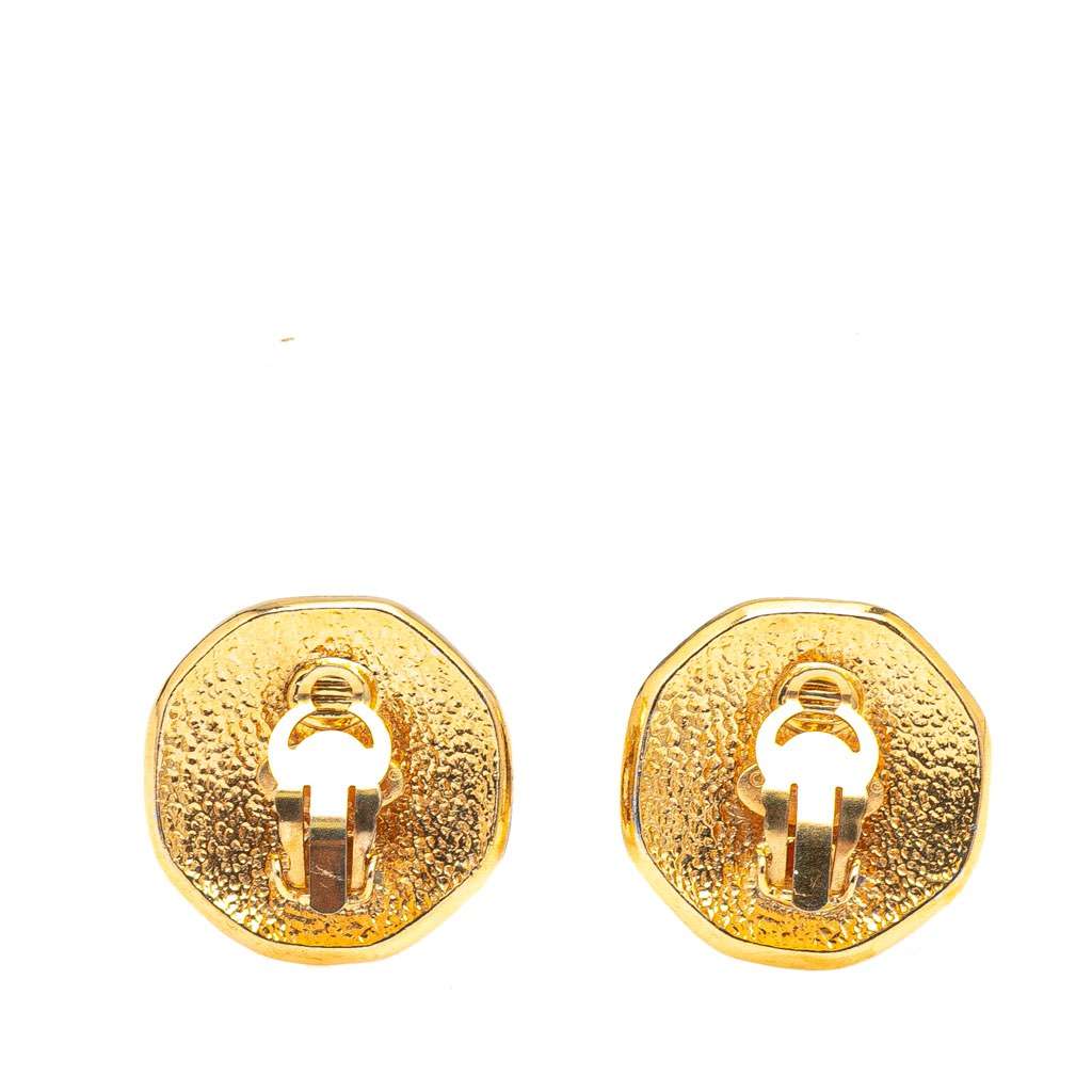 Chanel Gold Plated CC Octagon Clip on Earrings Gold Metal Good condition - Back View