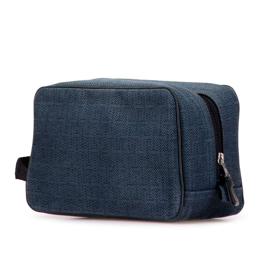 Hermès Toile Globe Trotter Pouch MM Blue Canvas Good condition - Back View