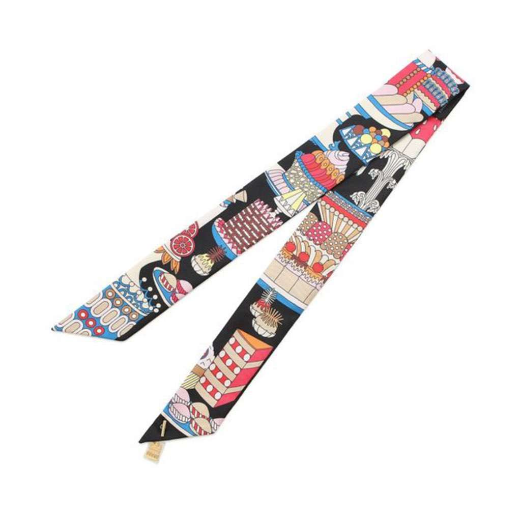 Hermès La Patisserie Francaise Silk Twilly Scarf Black Silk Good condition - Front View