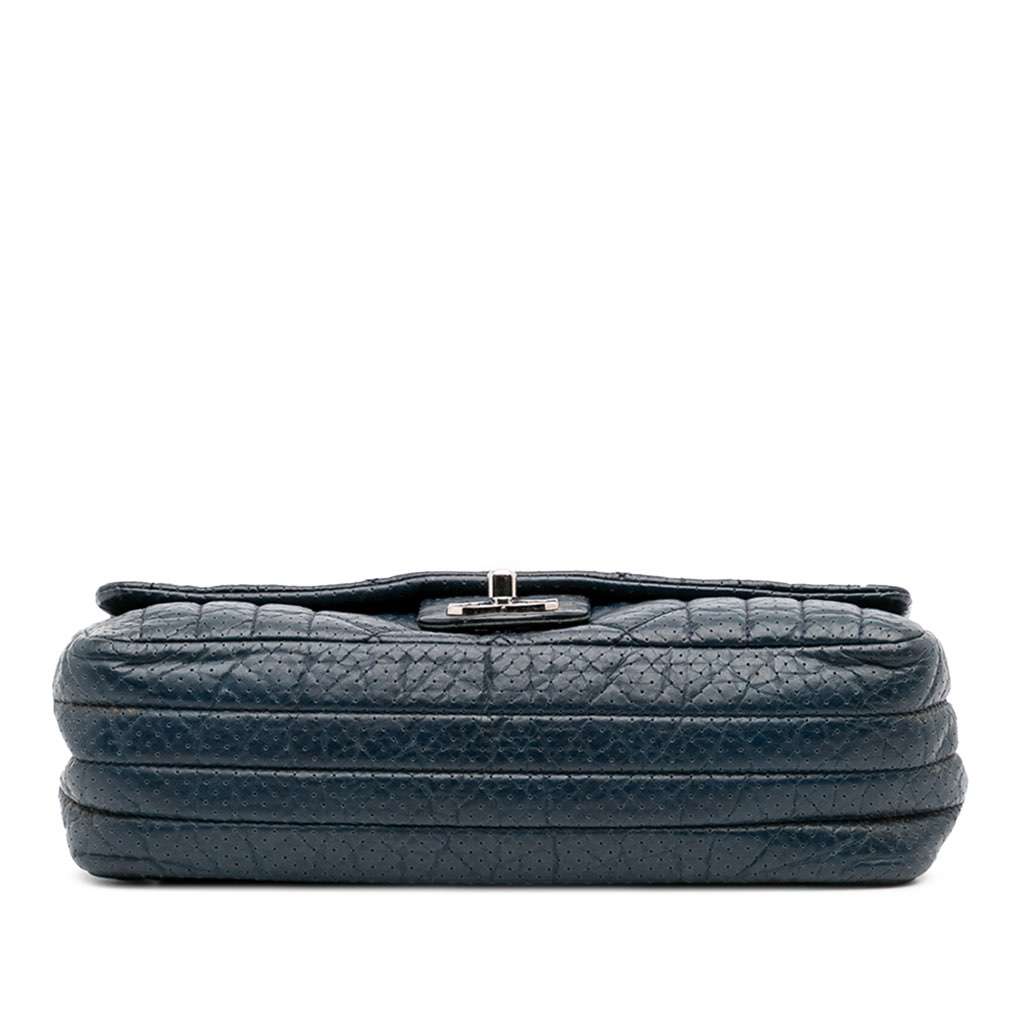 Chanel CC Quilted Perforated Aged Calfskin Flap Blue Leather Good - Inside View