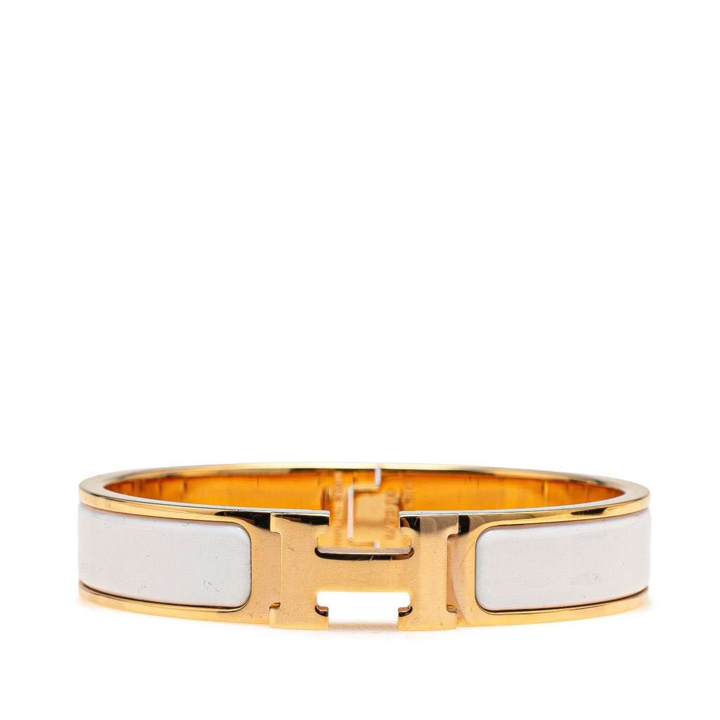 Hermès Narrow Enamel Clic H Bracelet White Good condition - Front View
