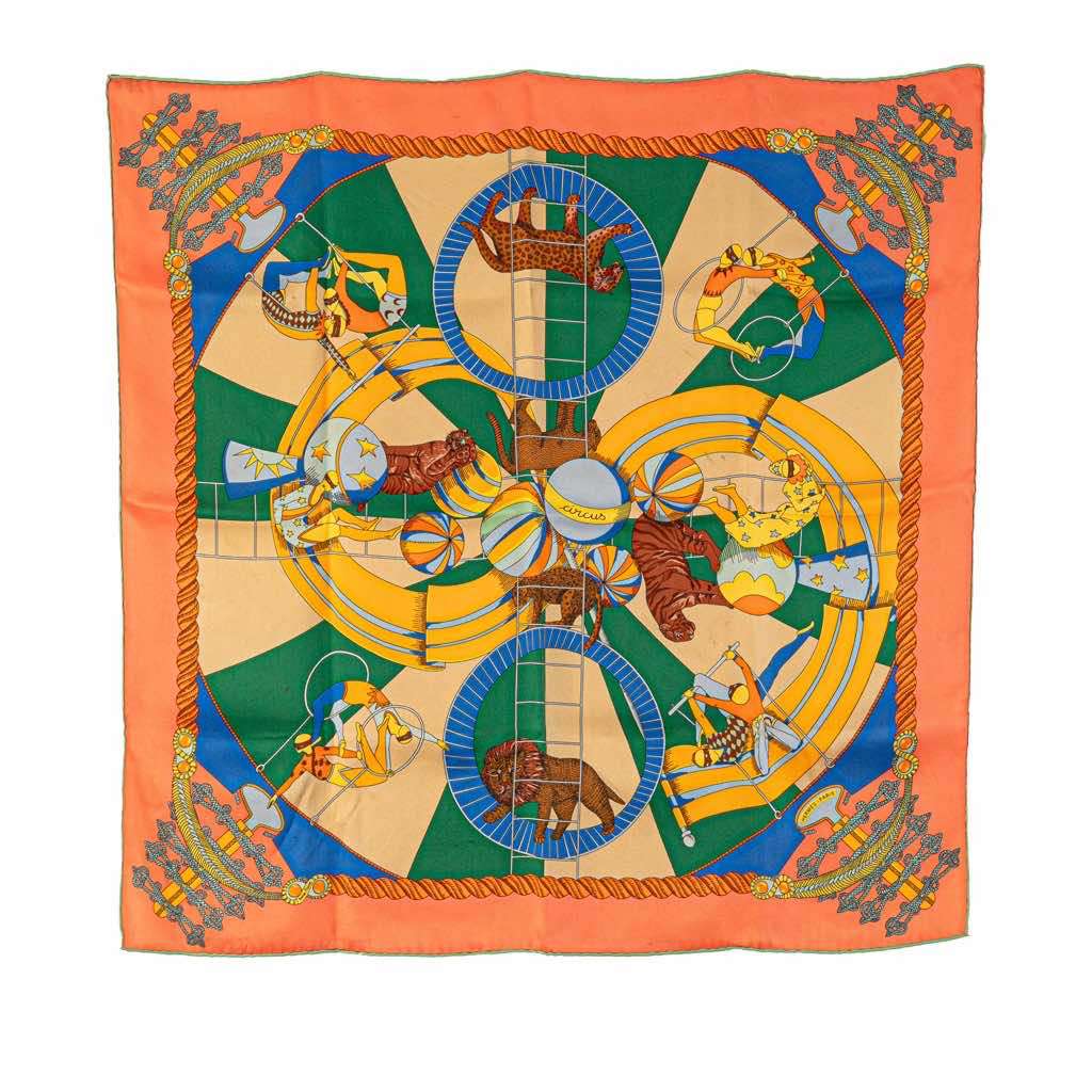 Hermès Circus Silk Scarf Orange Silk Good condition - Front View
