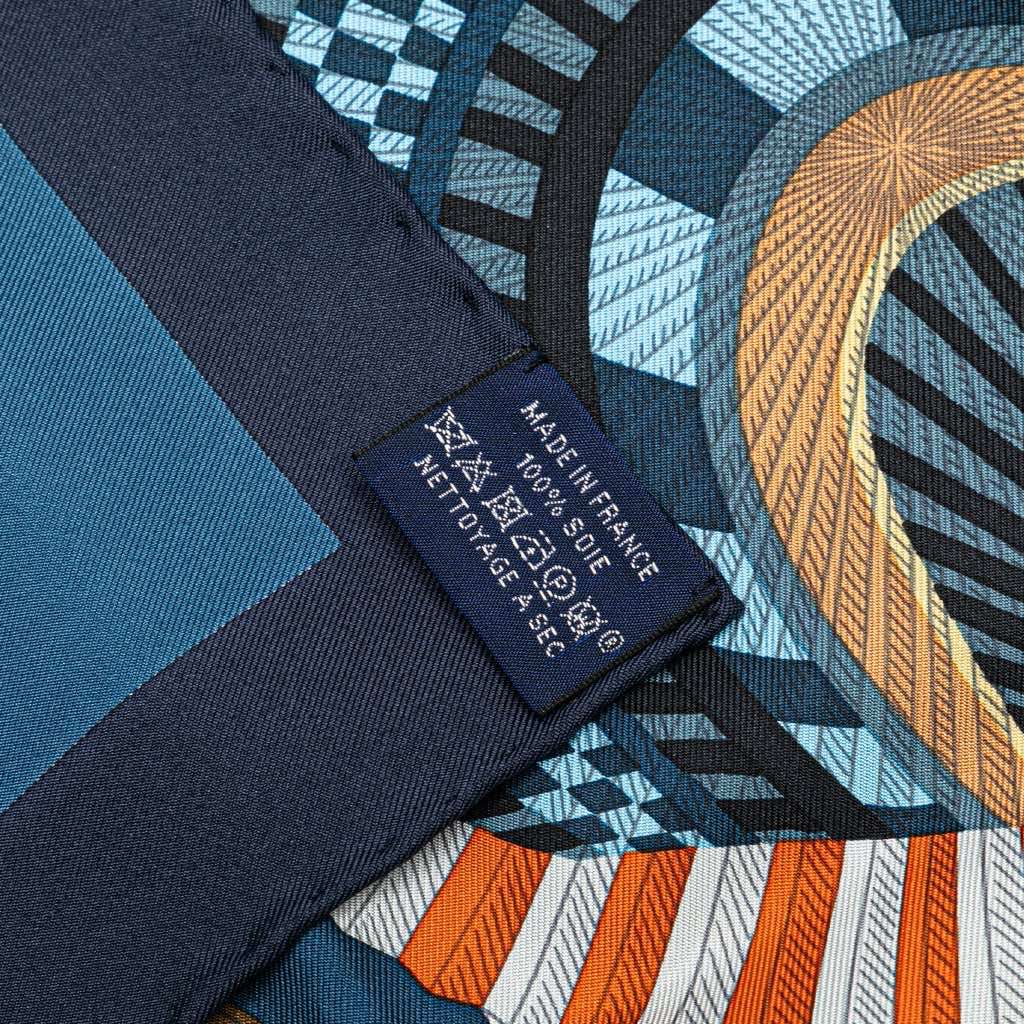 Hermès Lanternes Ballons et Cocardes Silk Scarf Blue Silk Good condition - Back View