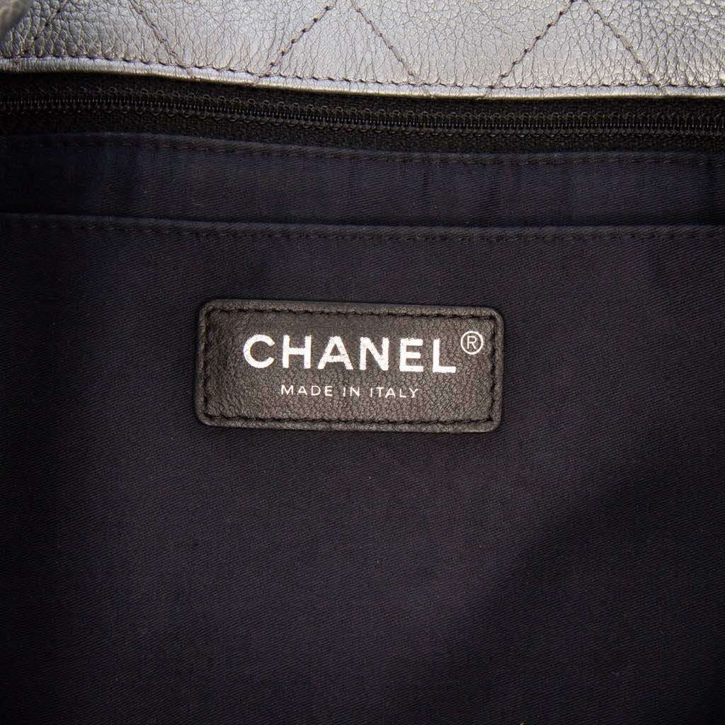 Chanel Metallic Quilted Calfskin Drawstring Bucket Bag Silver Leather Good - Box View