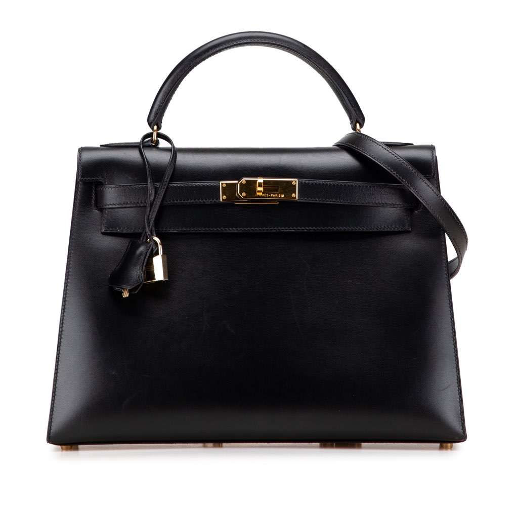 Hermès Box Calf Kelly Sellier 32 Black Leather Very good condition - Front View