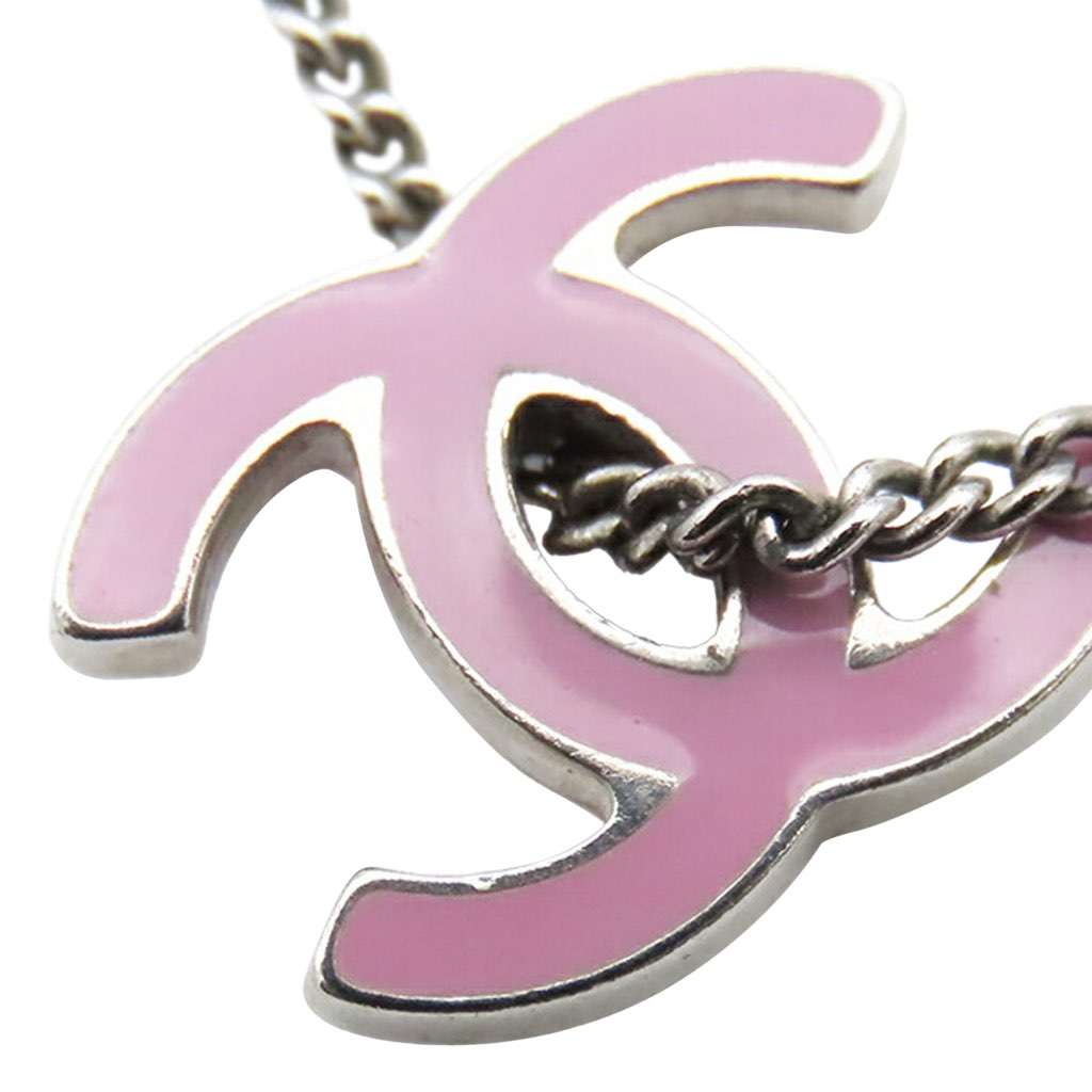 Chanel CC Silver Plated Enamel Heart and Clover Charm Pendant Necklace Silver Silver Very good - Box View