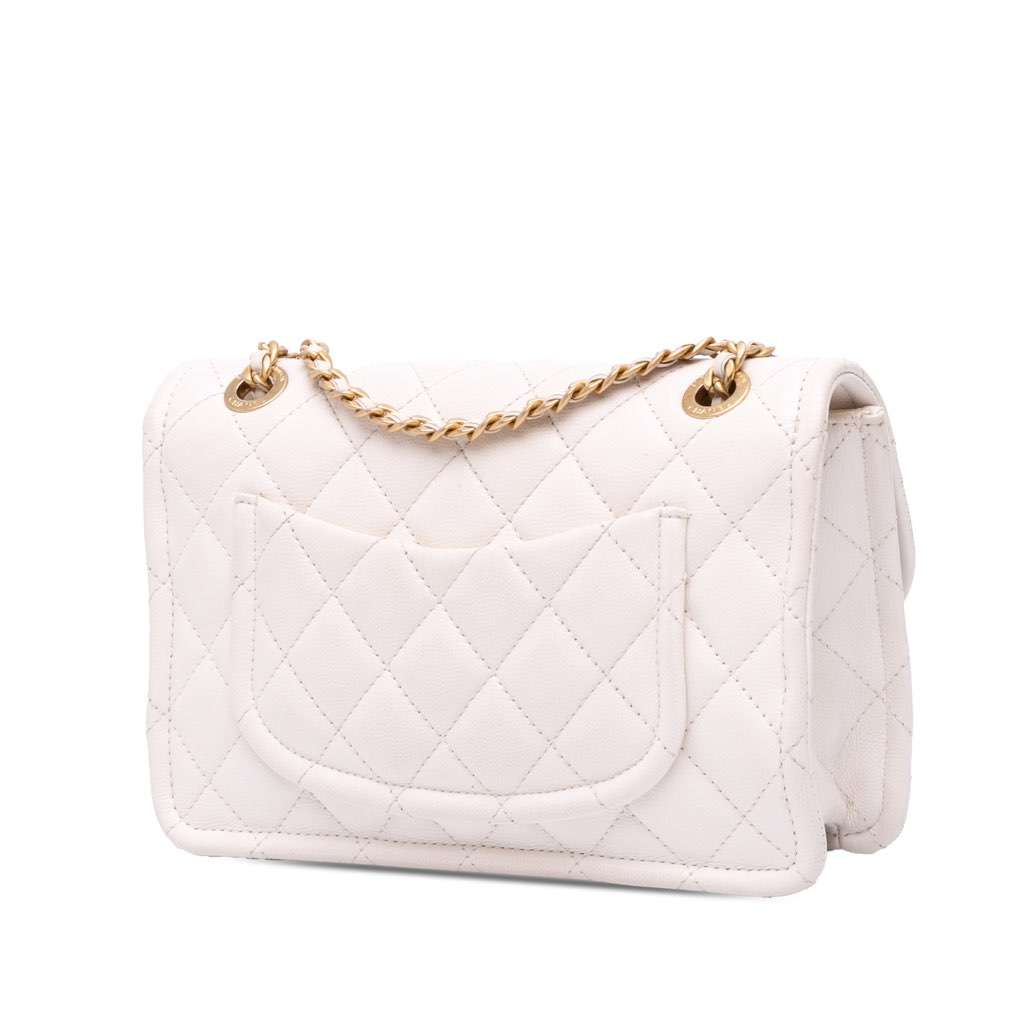 Chanel Medium Quilted Caviar Sweet Classic Flap White Leather Good condition - Back View