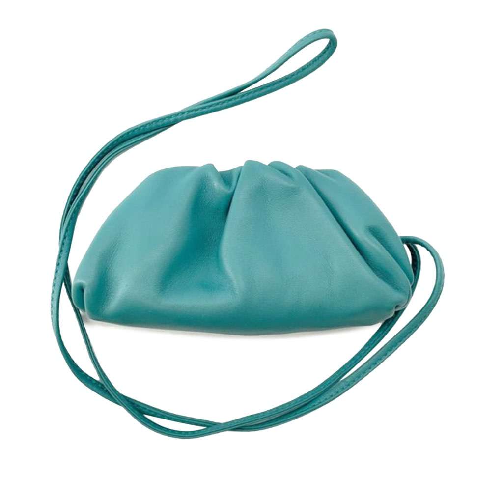 Bottega Veneta Lambskin The Extra Mini Pouch Crossbody Blue Leather Good - Front View