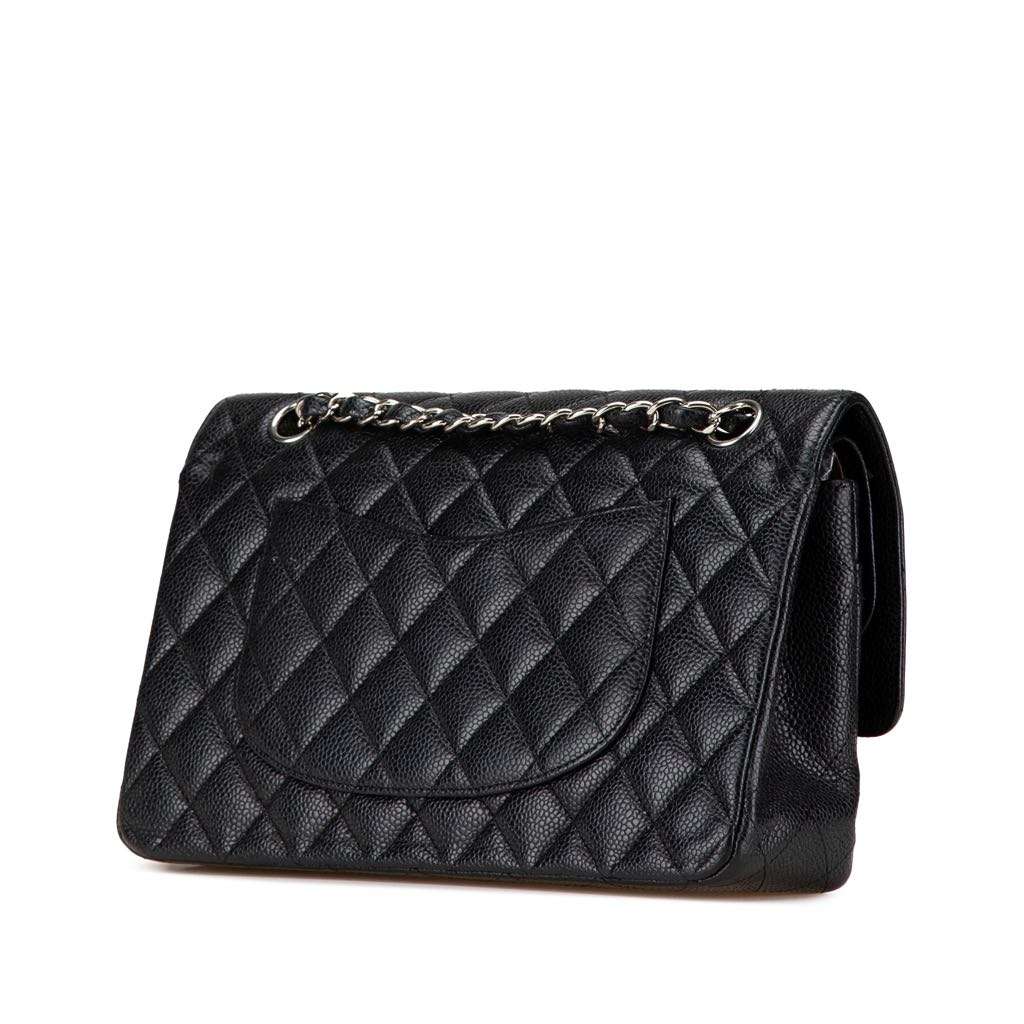 Chanel Medium Classic Caviar Double Flap Black Leather Good - Back View