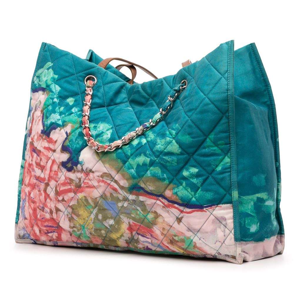Chanel CC Quilted Nylon Graffiti Watercolour Shopping Tote Blue Good condition - Back View