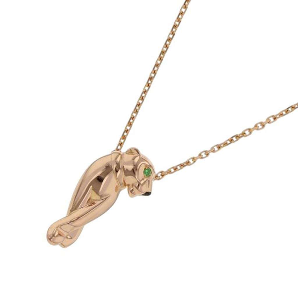 Cartier 18K Rose Gold Onyx and Tsavorite Garnet Panthère de Cartier Pendant Necklace Pink Rose Gold Good condition - Back View