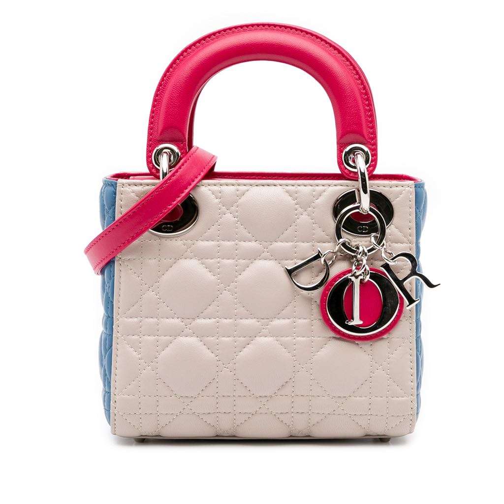 Dior Mini Tricolor Lambskin Cannage Lady Dior White Leather Very good - Front View