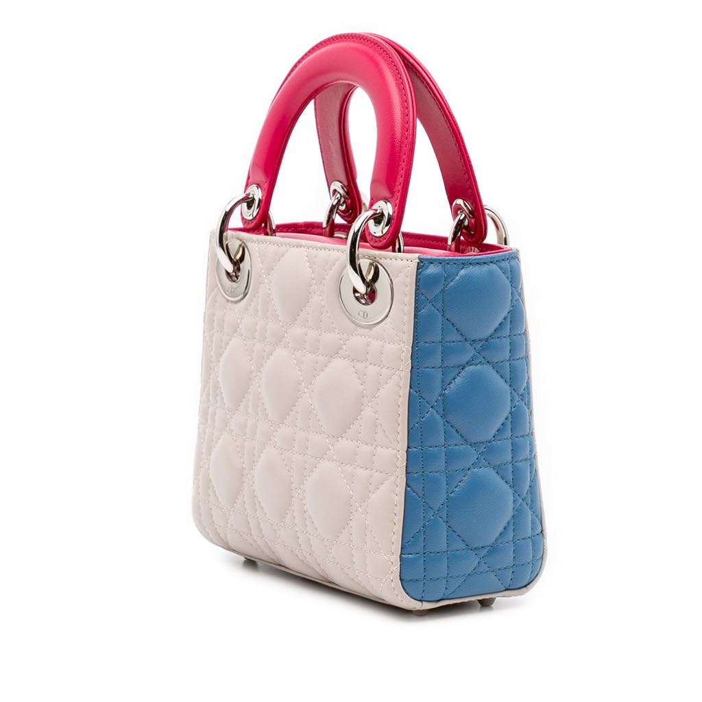 Dior Mini Tricolor Lambskin Cannage Lady Dior White Leather Very good - Back View