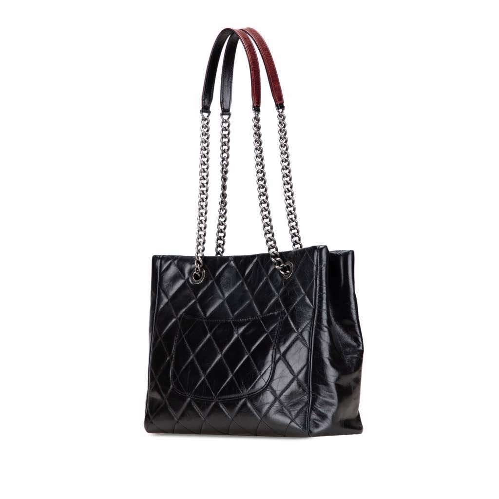 Chanel Small Quilted Glazed Calfskin Duo Color Tote Black Leather Very good condition - Back View