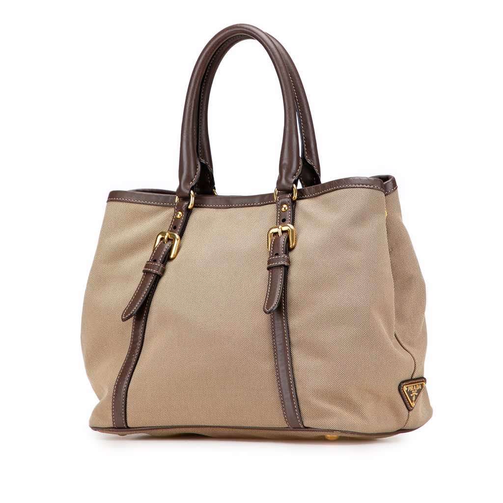 Prada Canvas Canapa Logo Bow Satchel Brown Canvas Good - Back View