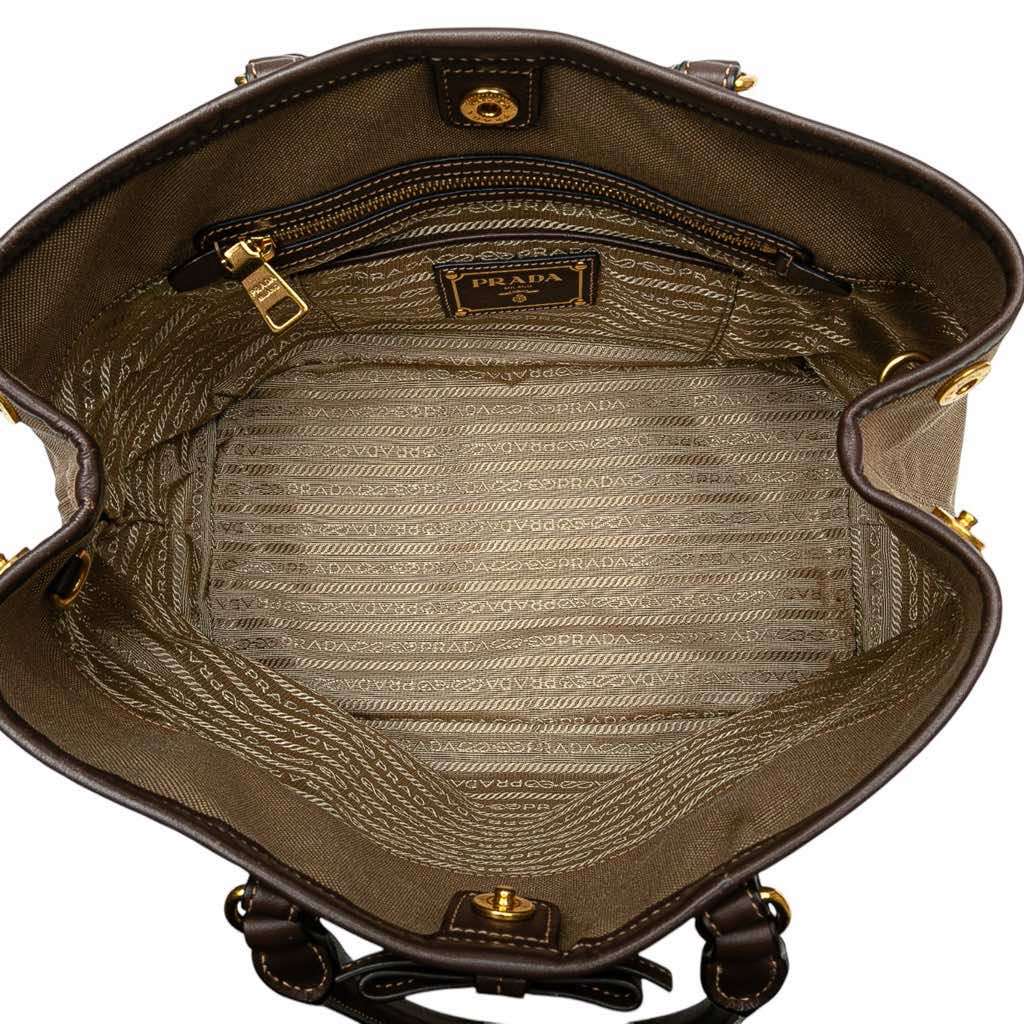 Prada Canvas Canapa Logo Bow Satchel Brown Canvas Good - Model View