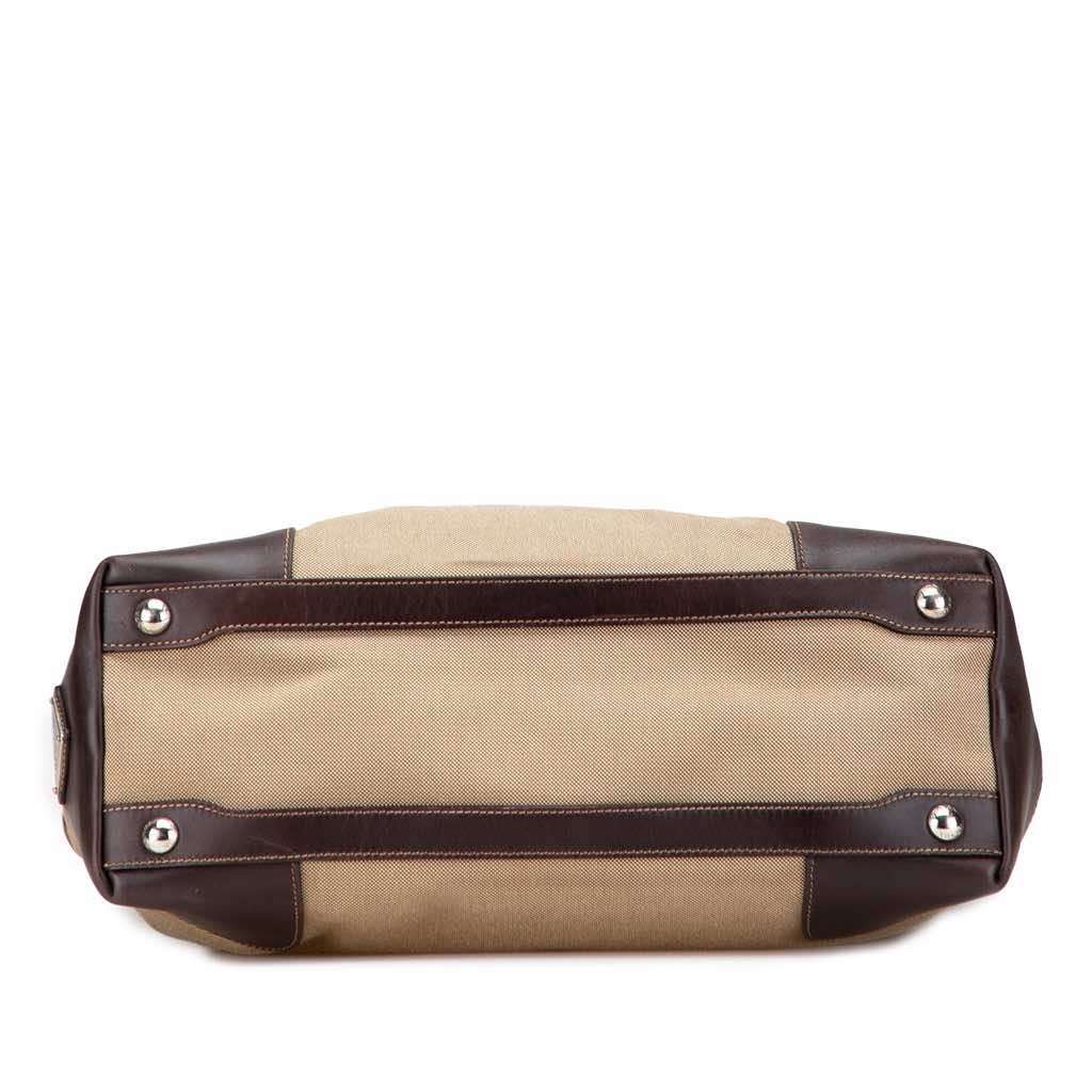 Prada Leather Trimmed Canvas Canapa Logo Satchel Brown Canvas Good - Inside View