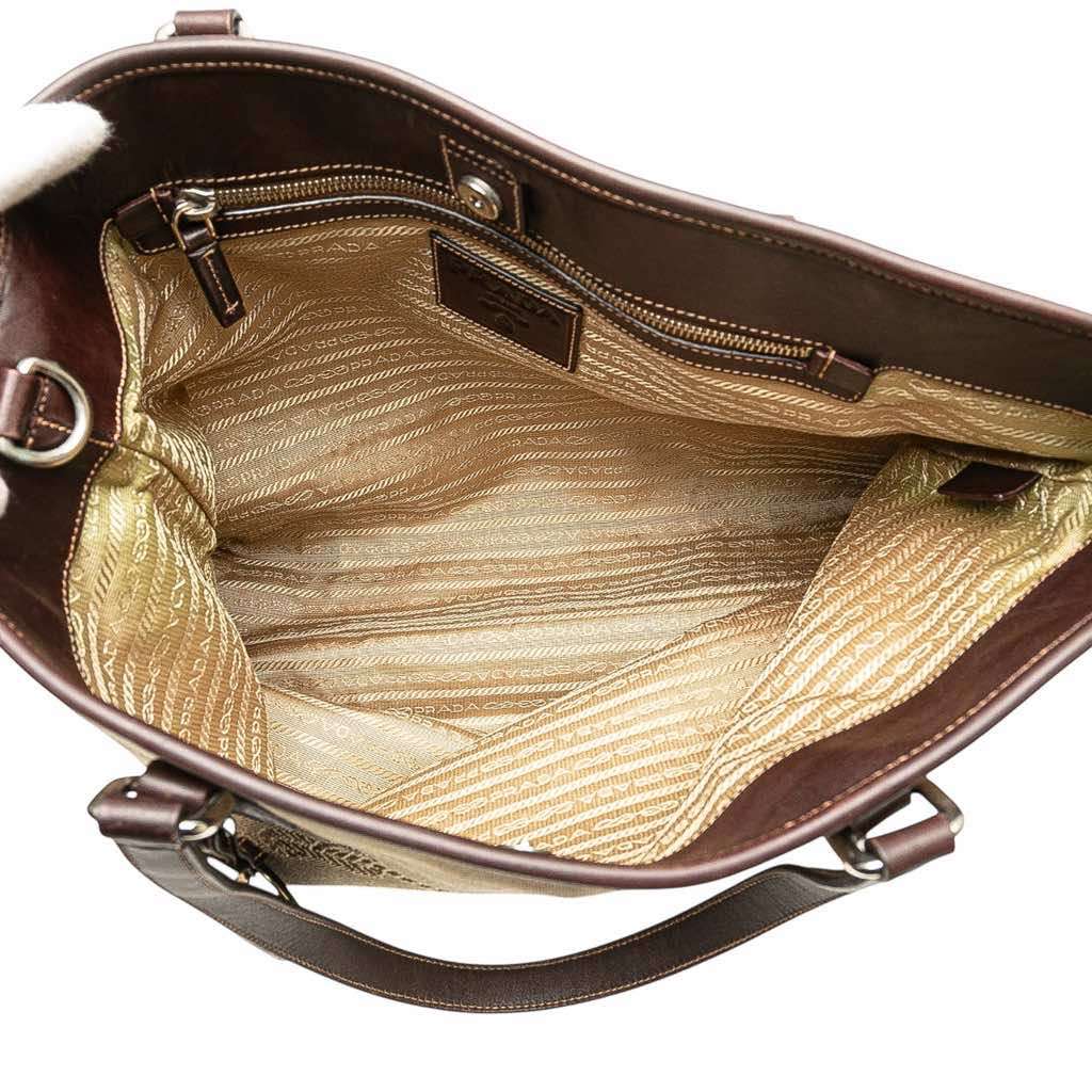 Prada Leather Trimmed Canvas Canapa Logo Satchel Brown Canvas Good - Model View