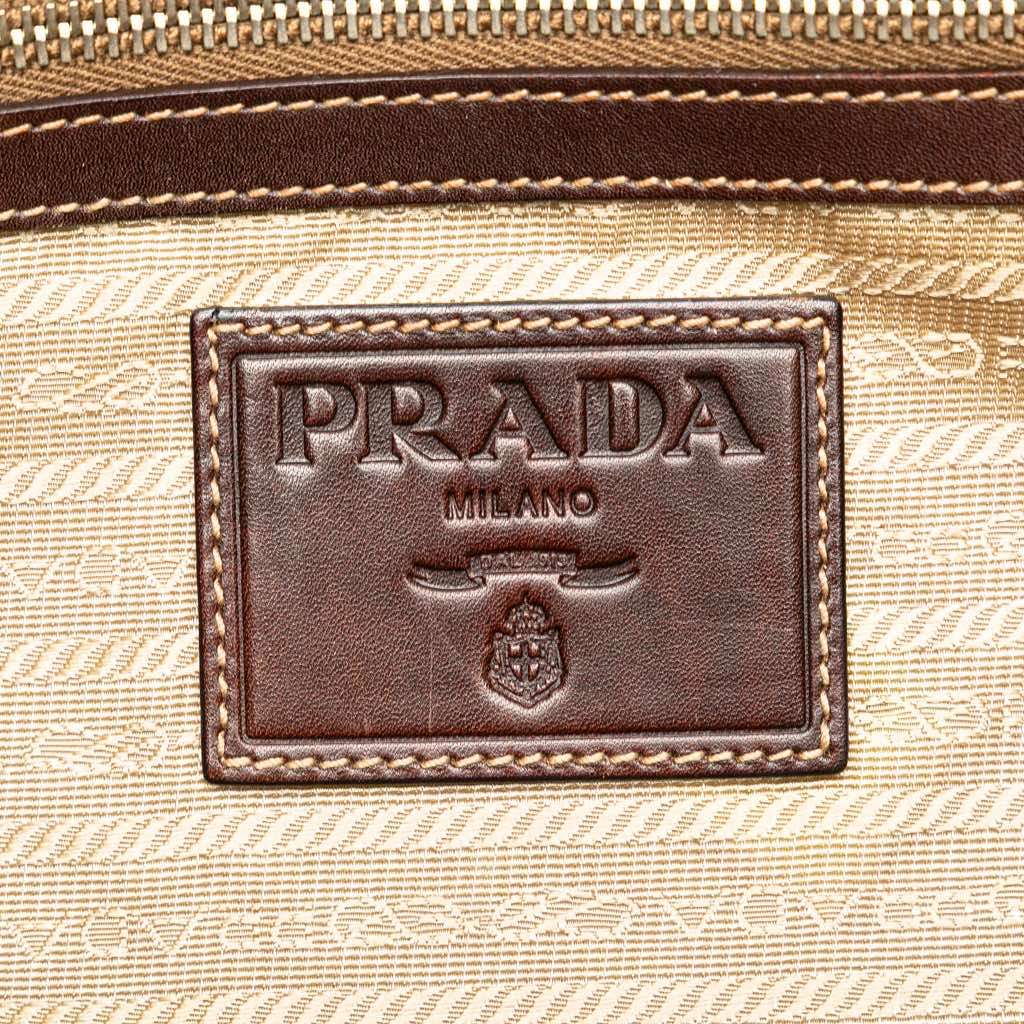 Prada Leather Trimmed Canvas Canapa Logo Satchel Brown Canvas Good - Box View