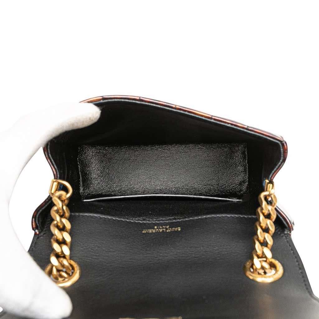 Saint Laurent Small Patent Monogram Tortoiseshell Vicky Chain Bag Brown Leather Good - Model View