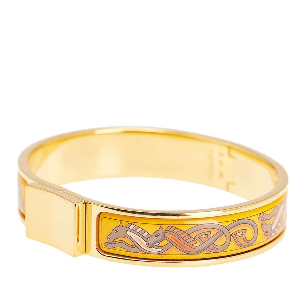 Hermès Narrow Printed Enamel Loquet Hinge Bracelet Yellow Good condition - Back View