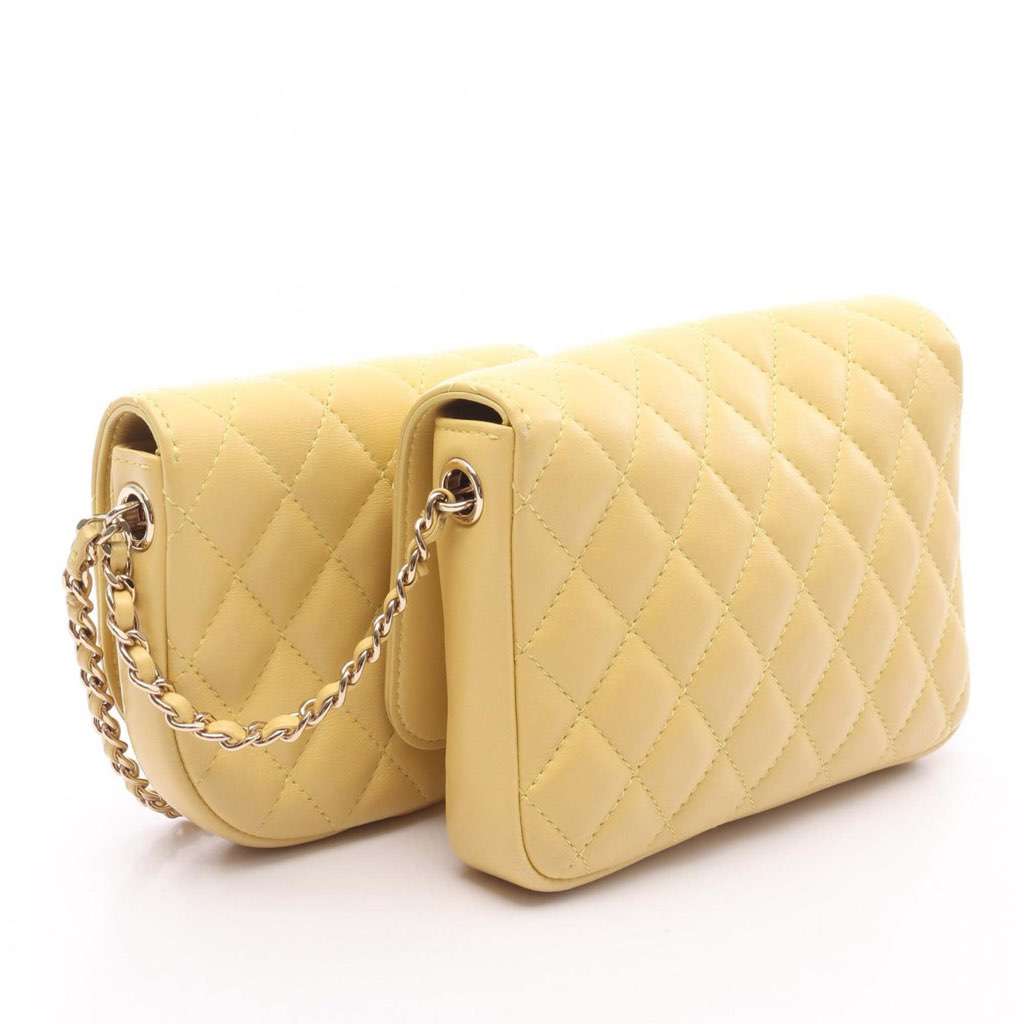 Chanel Quilted Lambskin Side Packs Flap Yellow Leather Very good condition - Back View