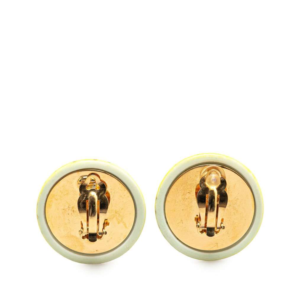 Chanel Gold Plated and Resin CC Round Clip On Earrings Yellow Very good - Back View