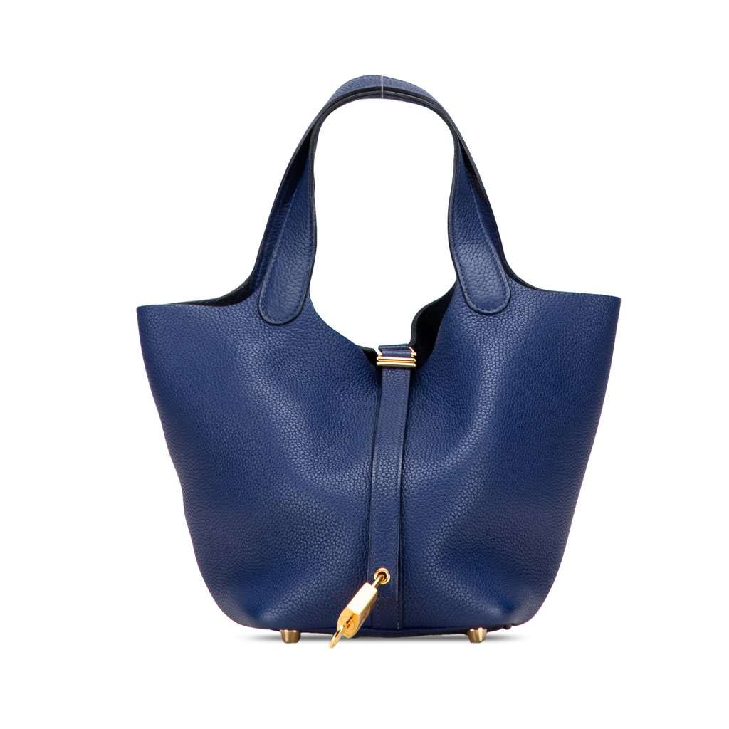 Hermès Clemence Picotin Lock 18 Blue Leather Good condition - Front View