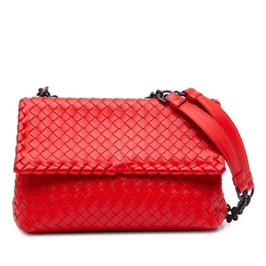 Bottega Veneta Small Nappa Intrecciato Olimpia Shoulder Bag Red Leather Good - Front View