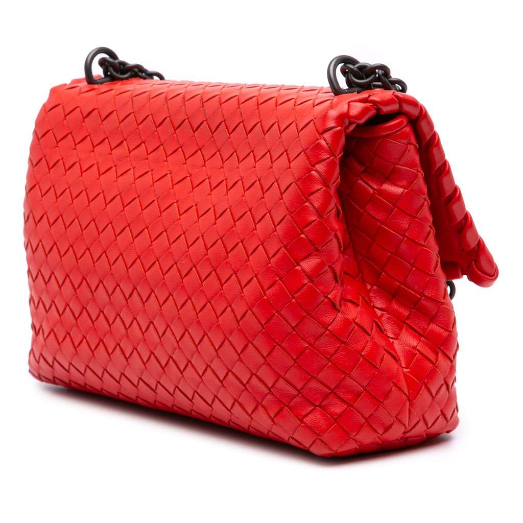 Bottega Veneta Small Nappa Intrecciato Olimpia Shoulder Bag Red Leather Good - Back View