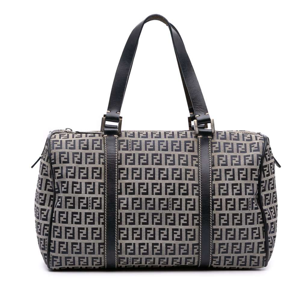 Fendi Zucchino Canvas Boston Bag Grey Canvas Good - Front View