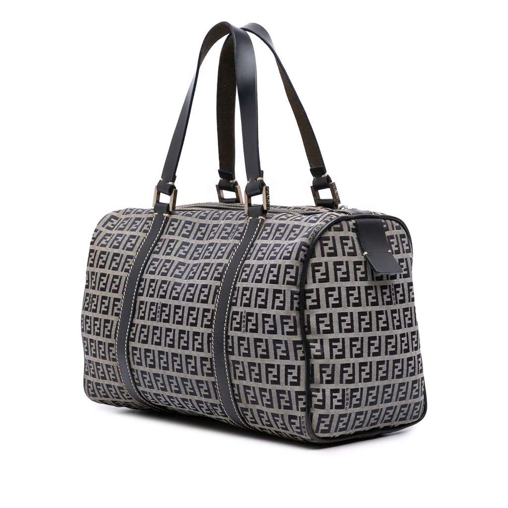 Fendi Zucchino Canvas Boston Bag Grey Canvas Good - Back View