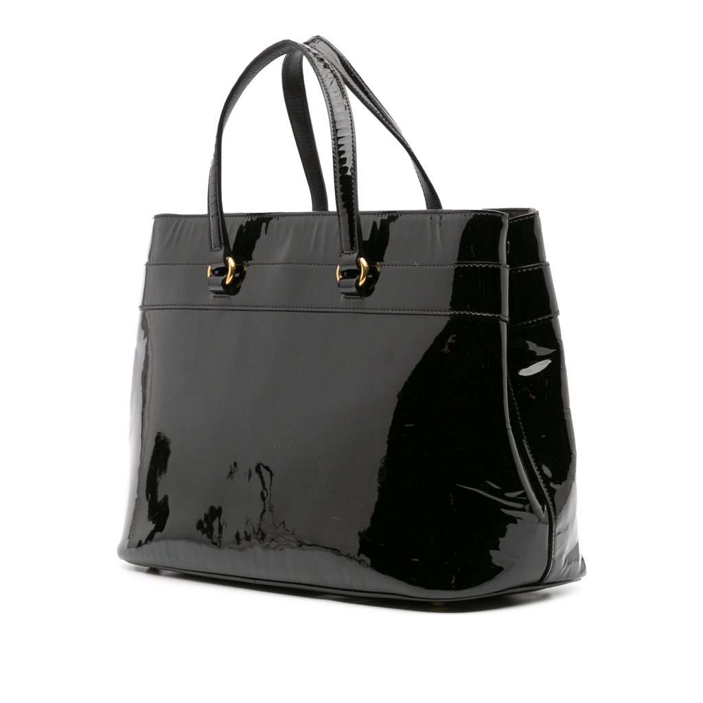 Gucci Patent Bright Bit Satchel Black Leather Fair - Back View
