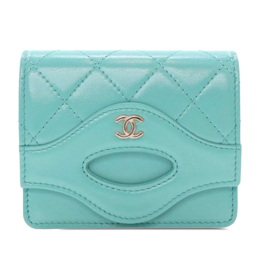 Chanel CC Quilted Calfskin Flap Card Holder Blue Leather Very good - Front View