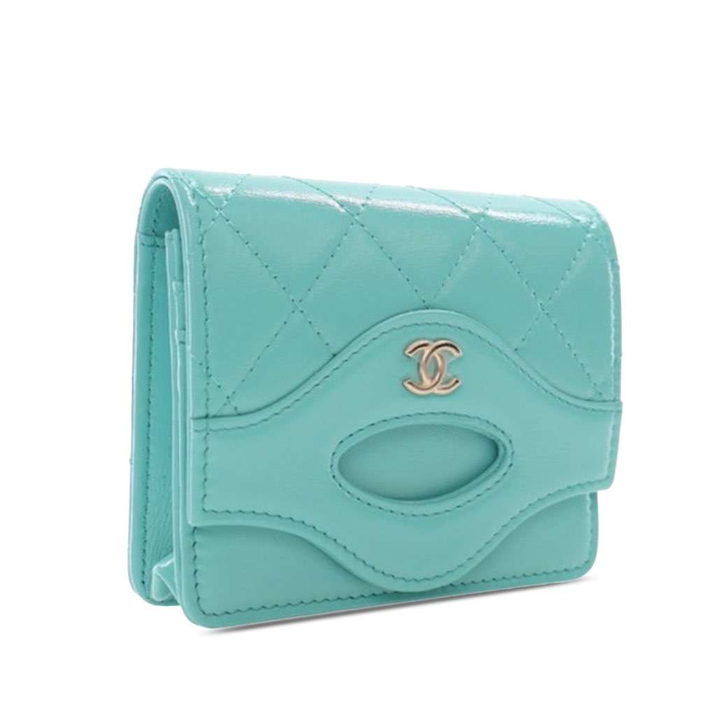 Chanel CC Quilted Calfskin Flap Card Holder Blue Leather Very good - Back View