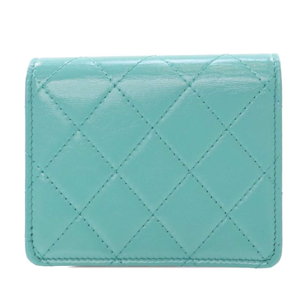 Chanel CC Quilted Calfskin Flap Card Holder Blue Leather Very good - Inside View