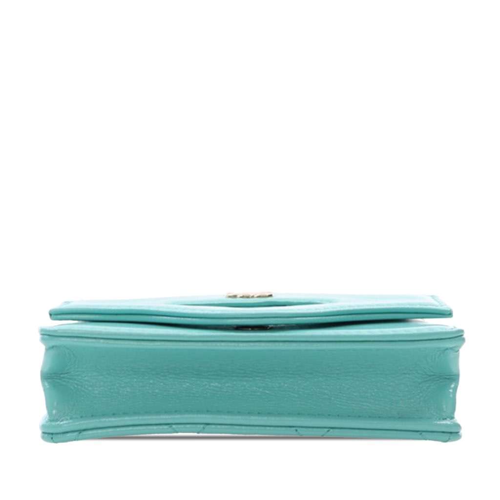 Chanel CC Quilted Calfskin Flap Card Holder Blue Leather Very good - Model View
